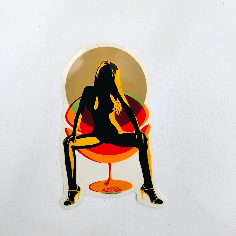 Marco Almera 2002 PosterPop Pinup Girl Orange Ball Chair Vinyl Sticker Decal VTG